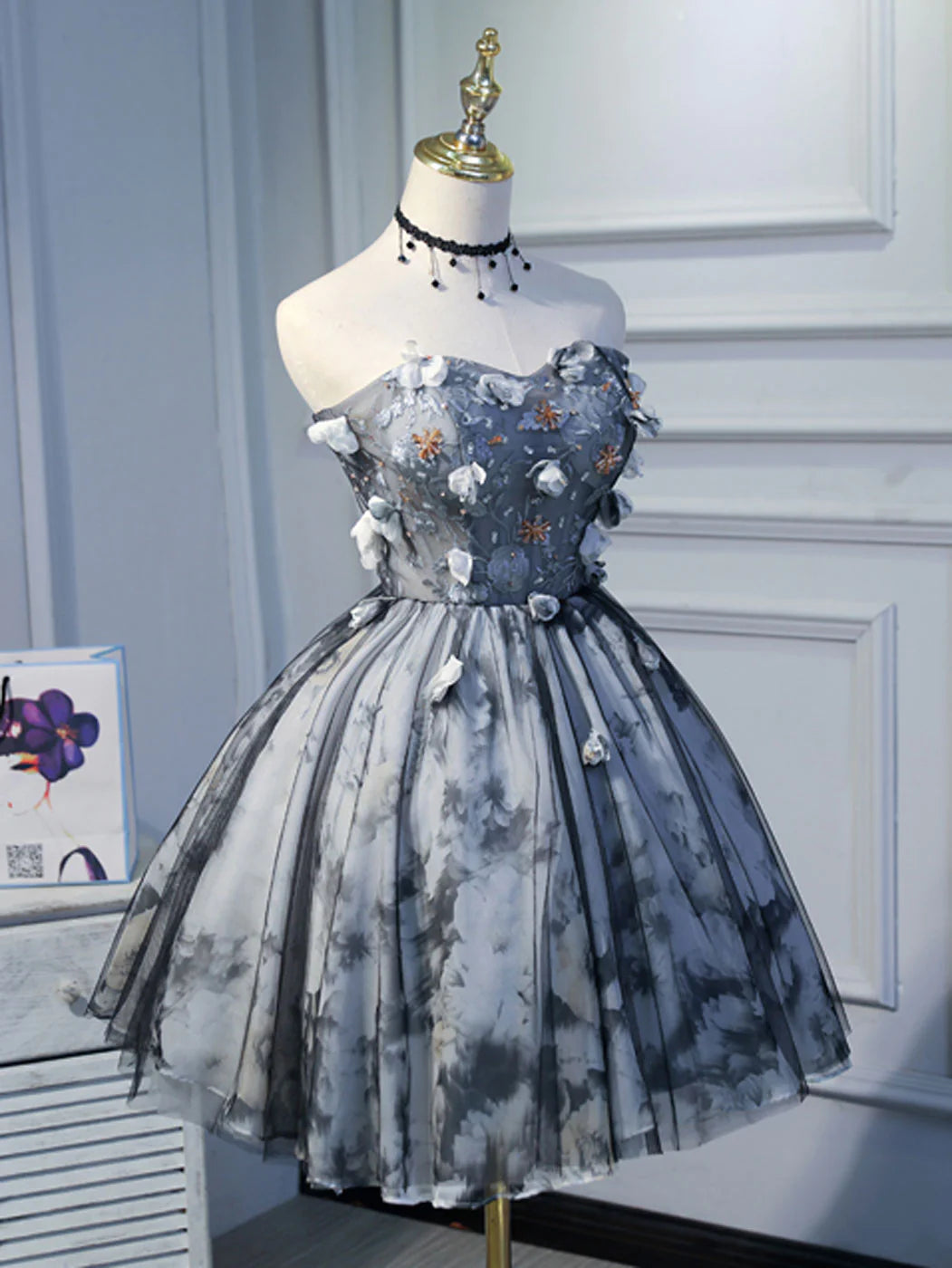 Black Short Prom Dresses, Black Cute Puffy Homecoming Dresses TP37