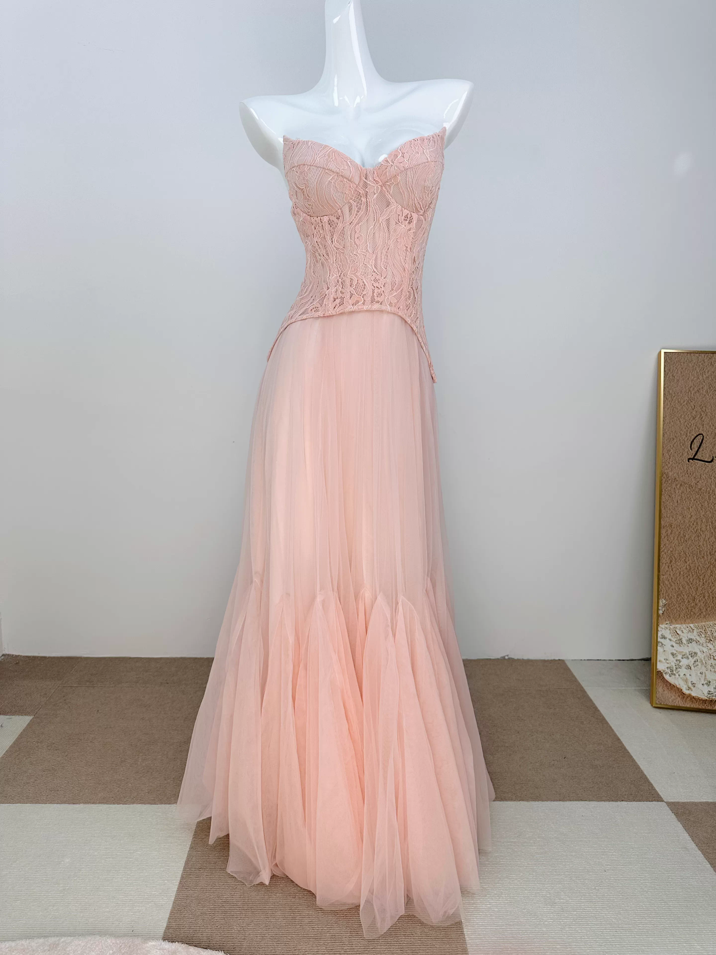 Ethereal Strapless Sweetheart Lace Corset & Tulle Prom Dress TP5708