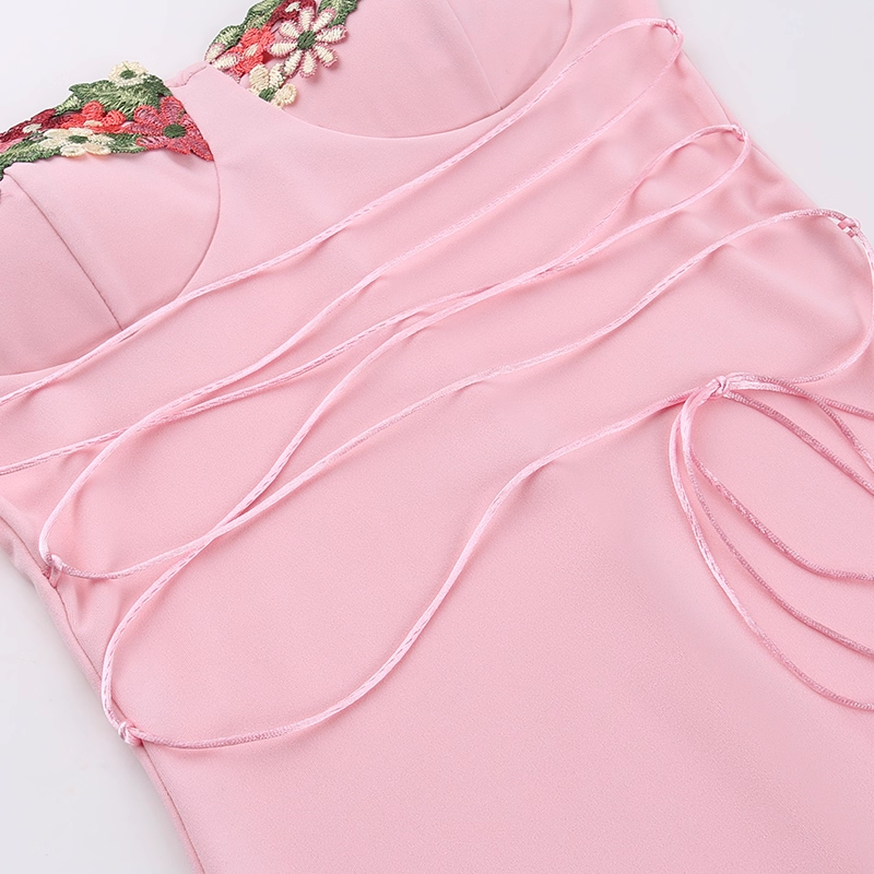 Vintage Applique Floral Spaghetti Strap Mermaid Long Summer Dress Prom Dress Evening Dress TP4353