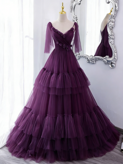 Glamorous Light Blue Tiered Tulle Spaghetti Straps 3D Rose Sweet 15 Quinceanera Ball Gown TP5484