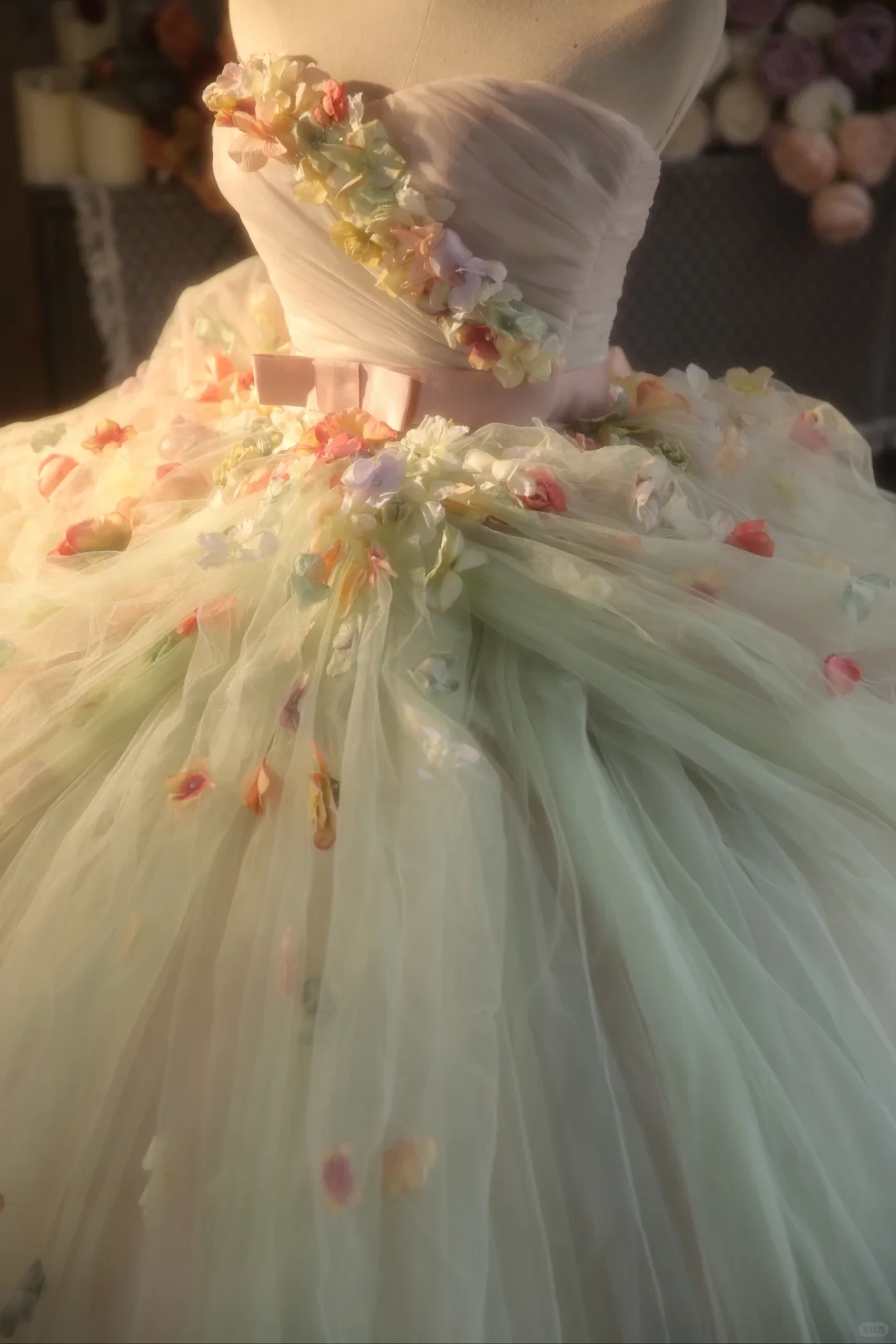 Vintage StraplessTulle Formal 3D Flower Sweet 15 Quinceanera Ball Gown TP5526