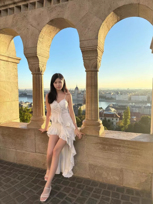 Fashion Irregular Ruffled Dress Hem Design A-line Sleeveless Spaghetti Strap Dress TP3259