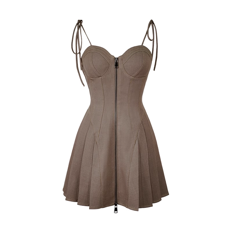 New Fashion Chocolate Brownies Style Design A-line Sleeveless Spaghetti Strap Dress TP3285