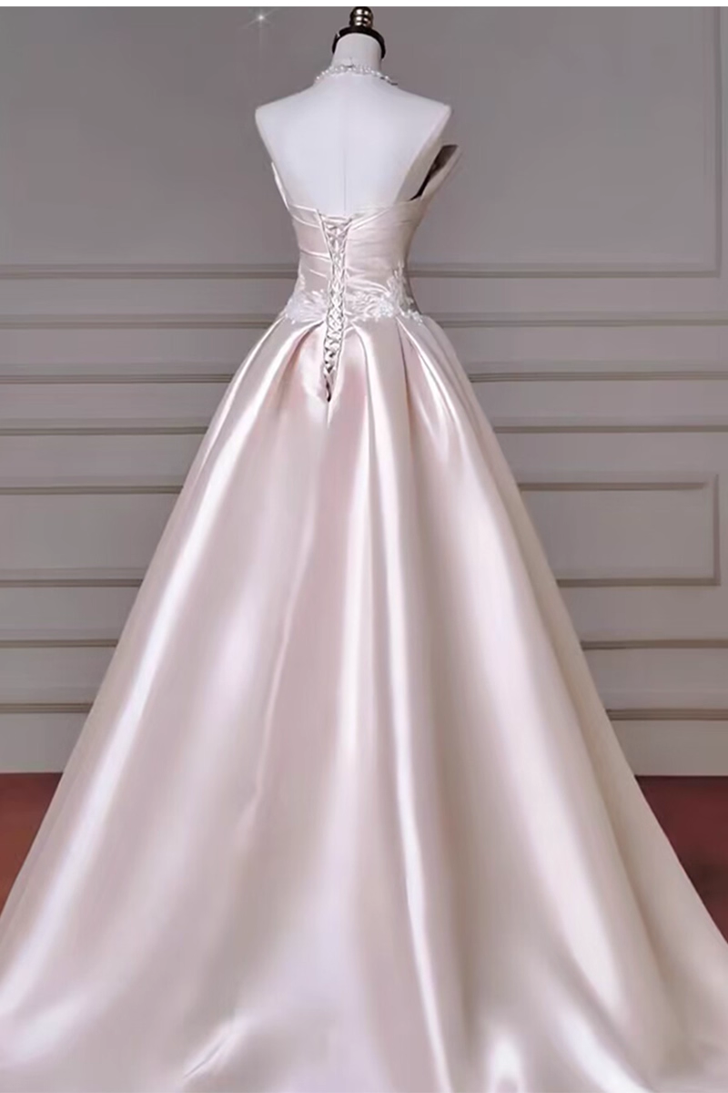 Glamorous Pink Satin Applique Off-Shoulder A-Line Evening Gown Prom Dress TP5238