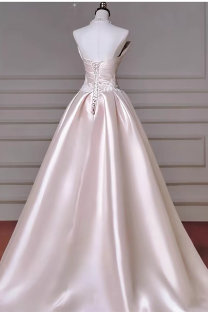 Glamorous Pink Satin Applique Off-Shoulder A-Line Evening Gown Prom Dress TP5238