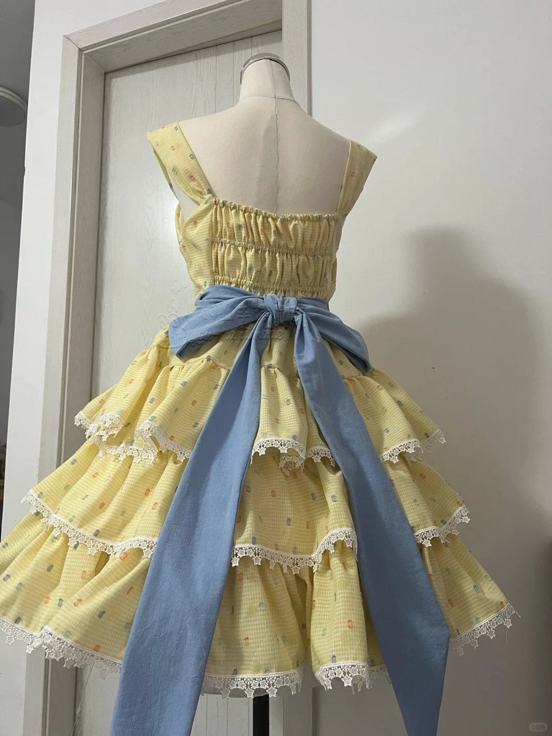 Cute Yellow Floral Lace Hem Design Tiered Party Dress Homecoming Dress TP4241