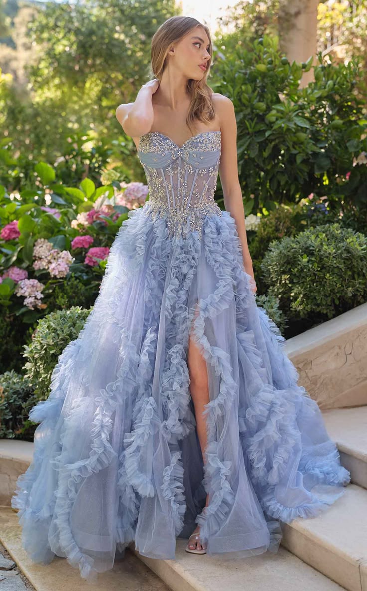 Glamorous Strapless Corset Ruffled Tulle Quinceanera Ball Gown TP5801