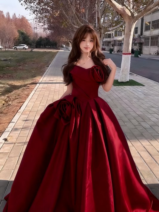 Gorgeous 3D Flowers Sweet 16 Quinceanera A-Line Off-the-shoulder Satin Evening Dress Ball Gown TP4918