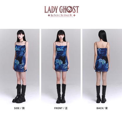 New Fashion Blue Style Short Slim Spaghetti Strap Dress TP2954