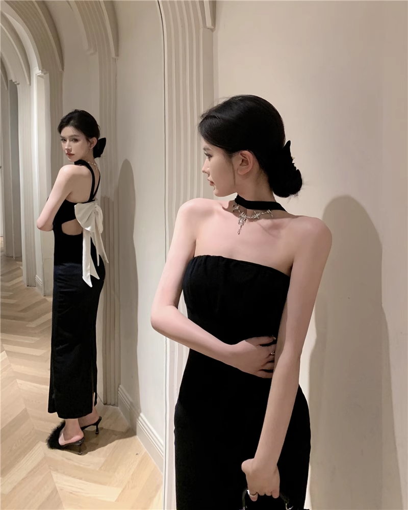 New Fashion Dress Back Bow Design Slim Halter Dress TP2996