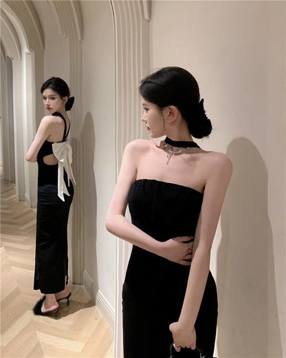 New Fashion Dress Back Bow Design Slim Halter Dress TP2996