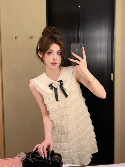 Fashion Beige Bow Lace Design A-line Sleeveless Strapless Homecoming Dress TP3698