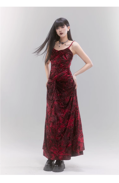 Chic New Design Red Velvet Women Spaghetti Strap Dress TP2945