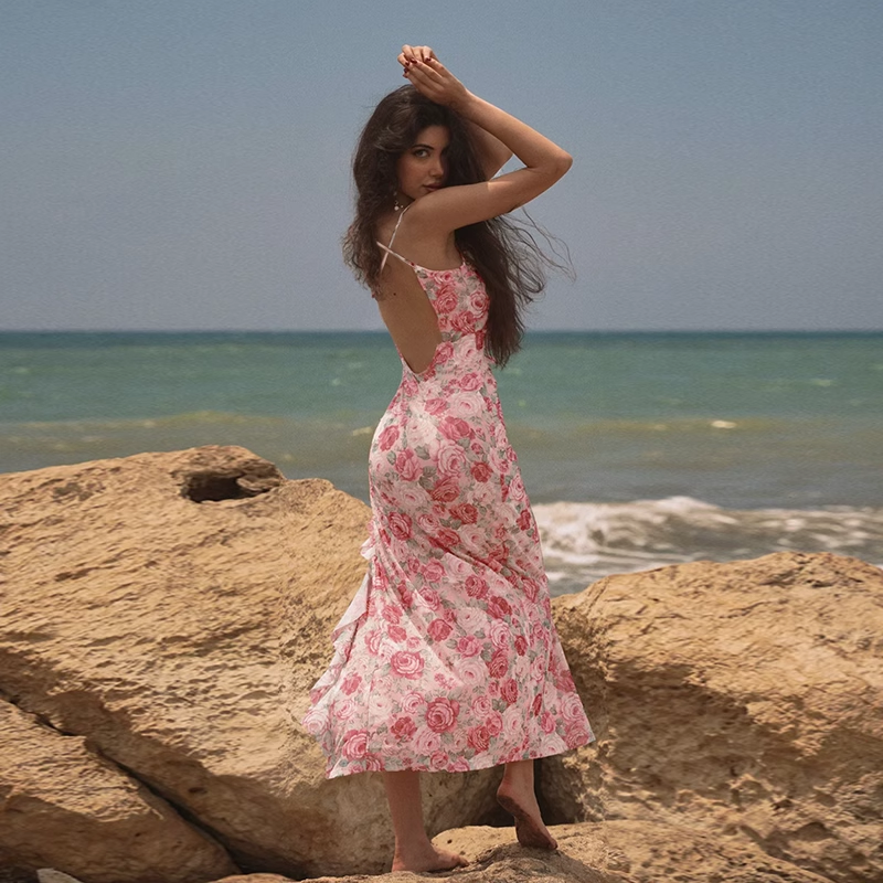 New Simple Fashion Floral Spaghetti Strap Dress TP2891