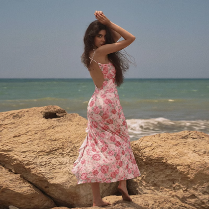 New Simple Fashion Floral Spaghetti Strap Dress TP2891