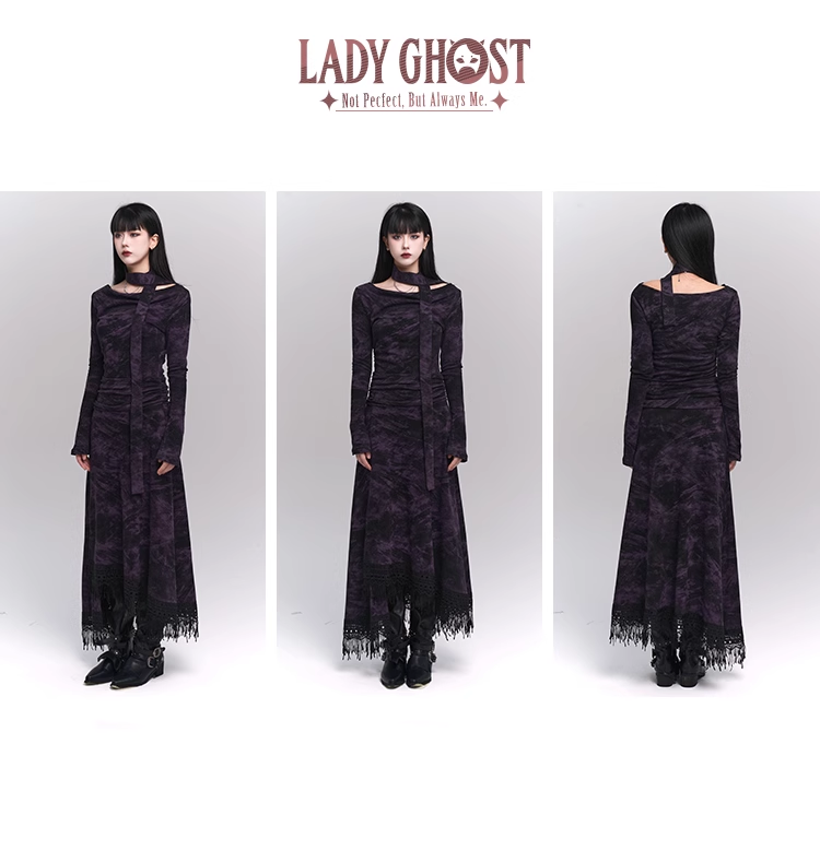 New Gothic Style Fashion Bell Sleeve Design Sense Long-sleeved Split Dress TP2932