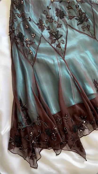 Vintage Dark Green Beaded Embroidery Prom Dress Sheath V-neck Evening Dress Formal Dress TP4685