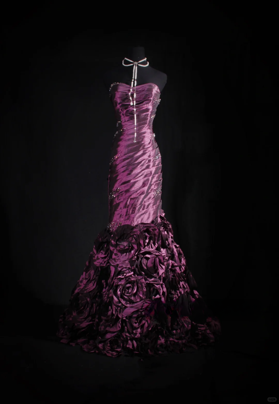 Elegant Purple Satin Strapless Beaded Mermaid Sweetheart Ruffle Evening Gown TP5412