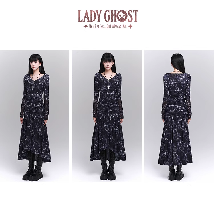 New Fashion Design Floral Pattern Women Long-sleeved Dress TP2946