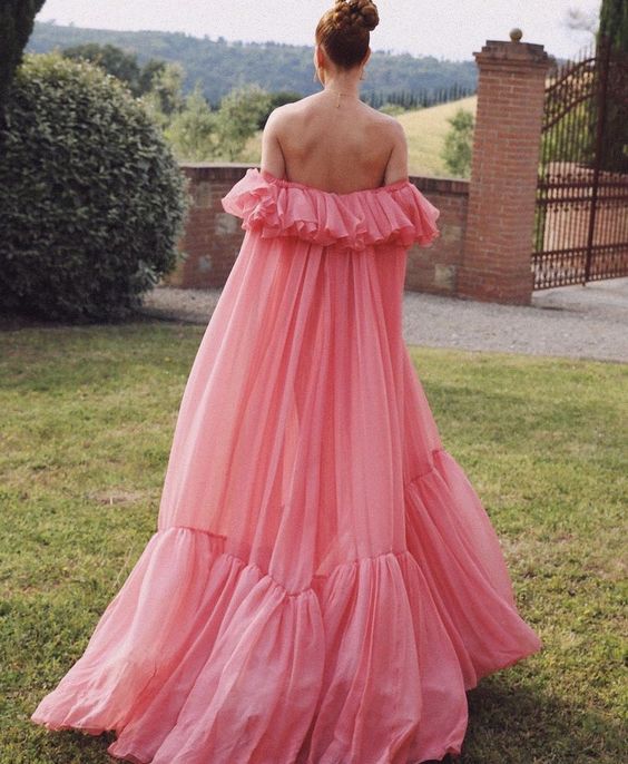 Vintage Pink Off-the-shoulder Prom Dress Long Pleated Evening Dress Formal Dress TP4574
