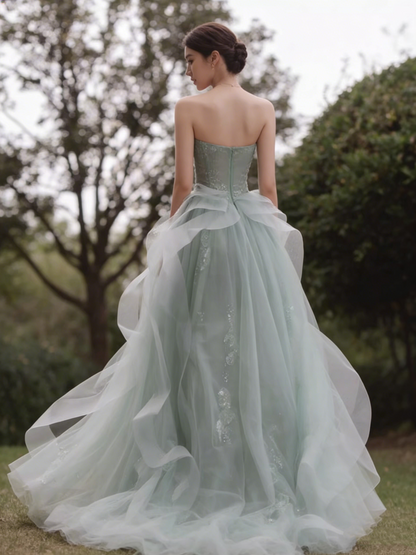Romantic Sage Green Sweetheart Tulle Beaded Lace Sweet 15 Quinceanera Ball Gown TP5665