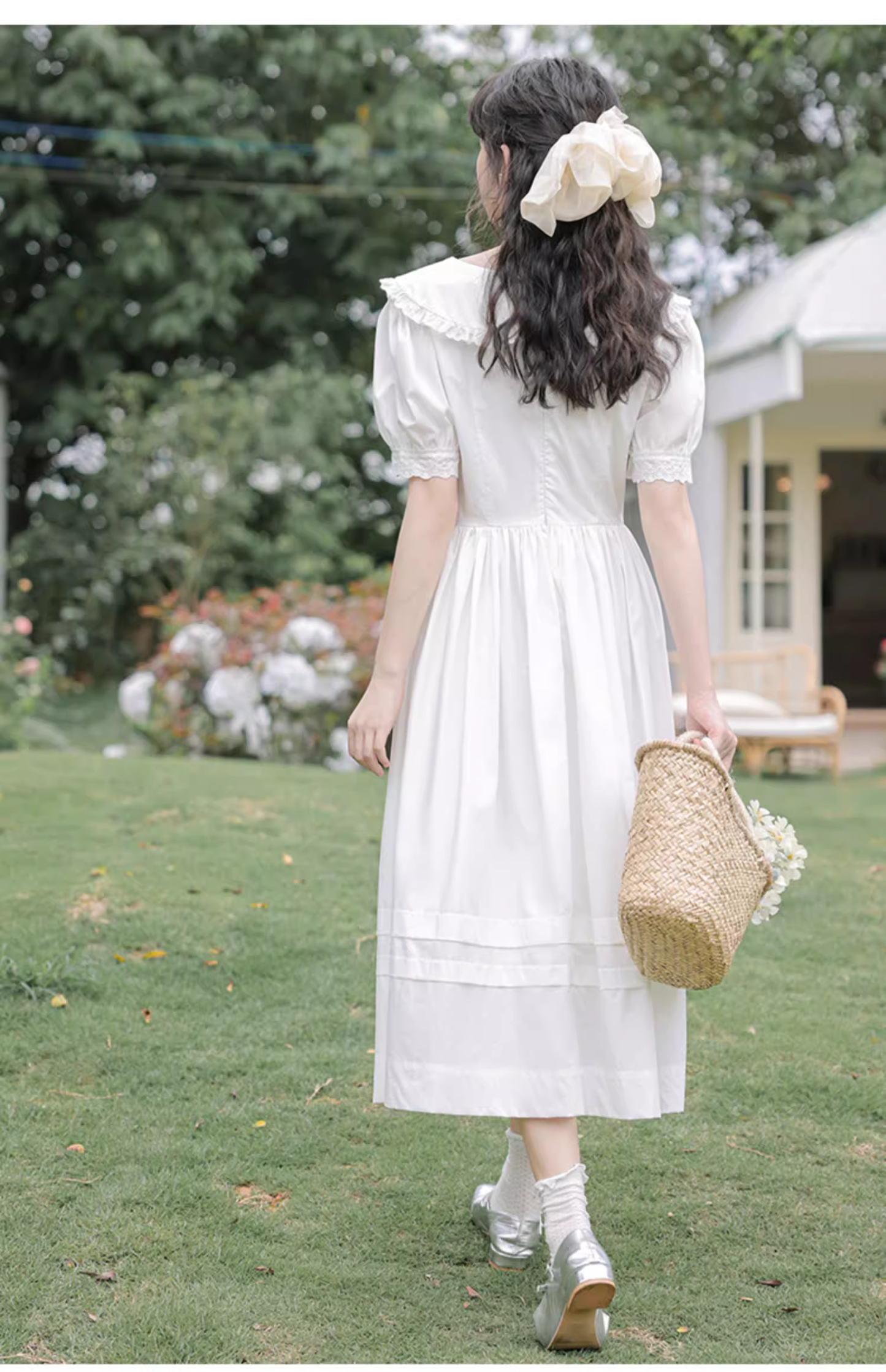 Simple Elegant Floral Design Short Sleeves Women Long Dress TP3064