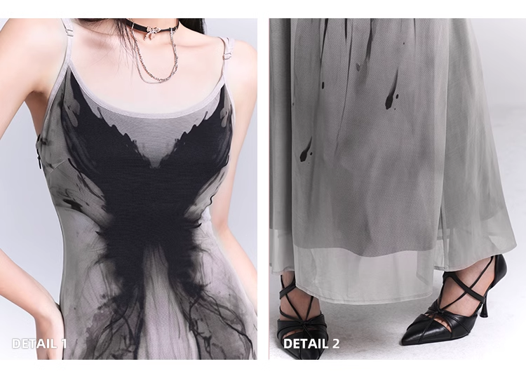 Women Fashion Design Sense Seaside Party Grey Spaghetti Strap Dress TP2918