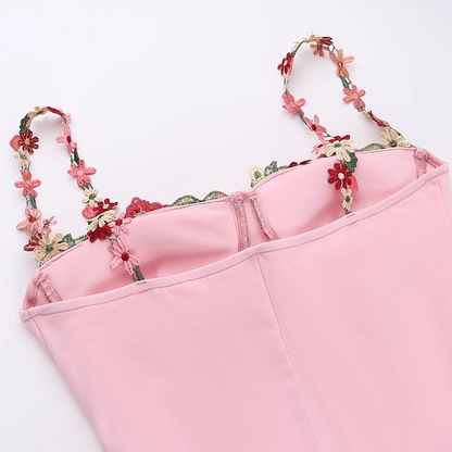 Vintage Applique Floral Spaghetti Strap Mermaid Long Summer Dress Prom Dress Evening Dress TP4353