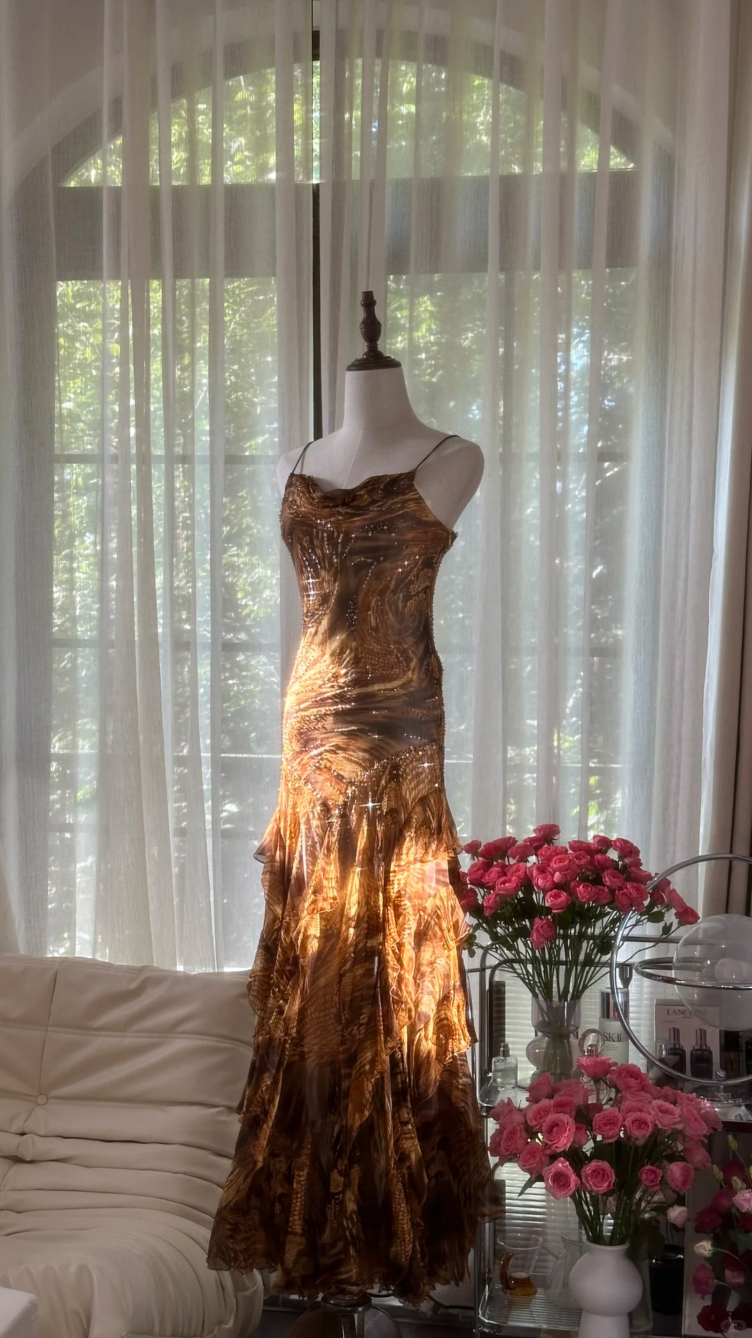 Retro Sparkling Sequin Beaded Elegant Design A-line Romantic Chiffon Evening Dress Prom Dress TP4001