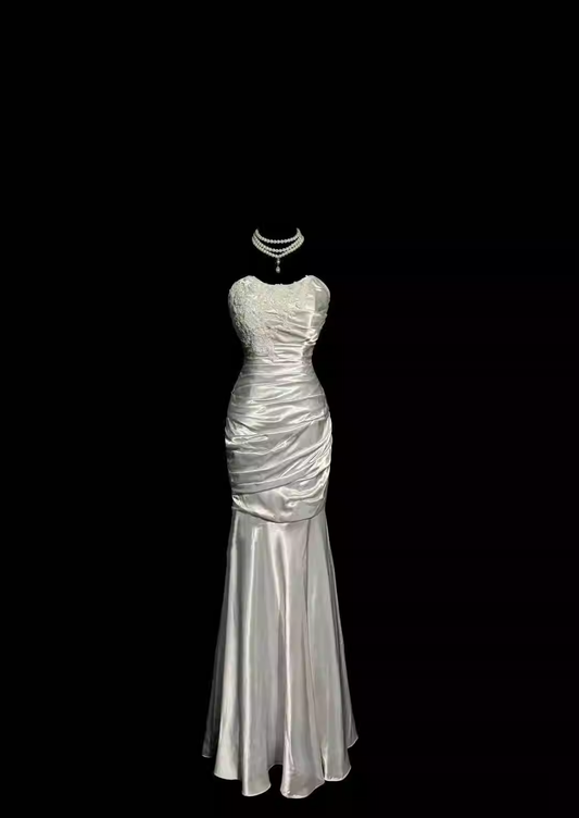 Vintage Applique Satin Sheath Evening Gown Strapless Sweetheart Prom Dress TP5152