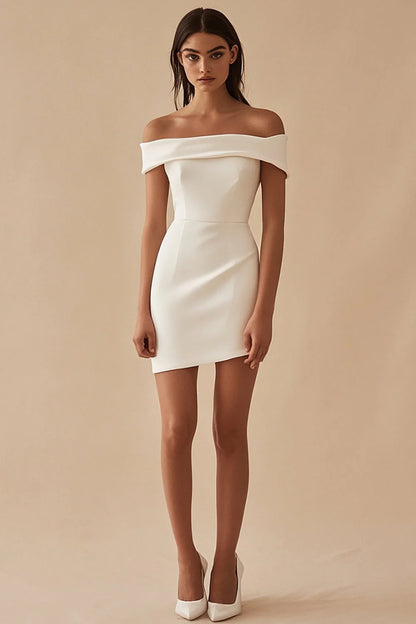 Charming Satin White Off-the shoulder Bodycon Design A-line Homecoming Dress TP3641