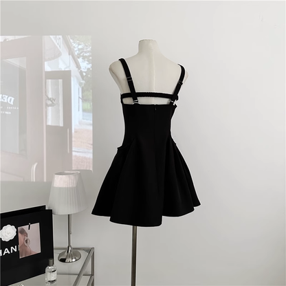 New Simple Square Collar Design A-line Sleeveless Spaghetti Strap Dress TP3282