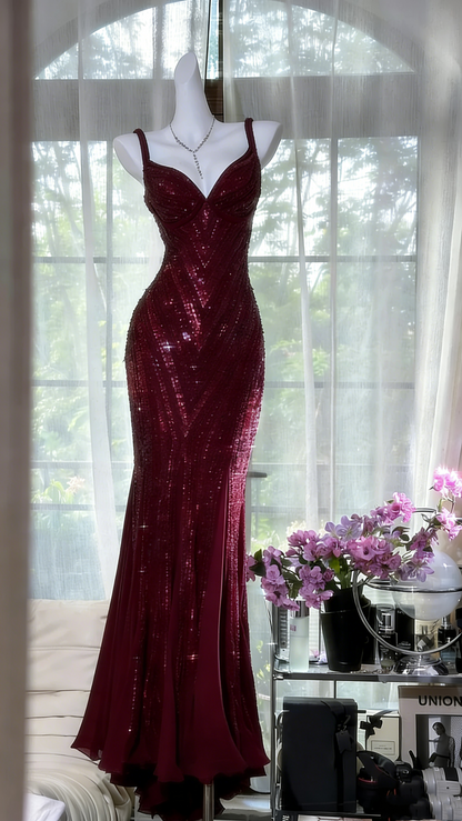 Gorgeous Beaded Sequin V-neck Mermaid Elegant Chiffon Evening Dress Prom Dresses TP4144