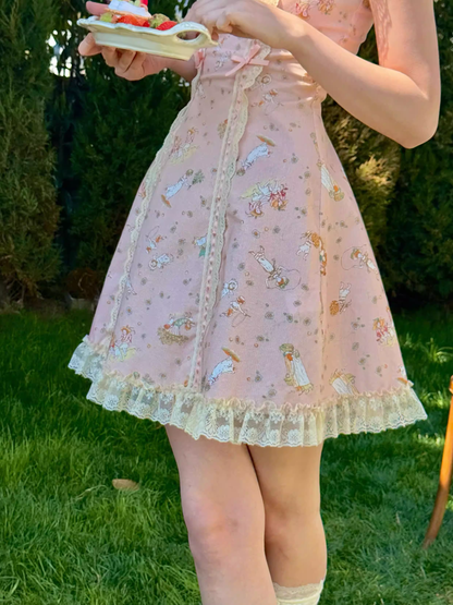 Vintage Pink Floral Ruffled A-Line Homecoming Dress Party Dress TP5690