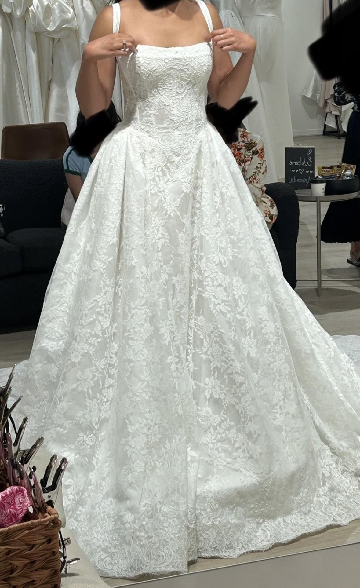 Elegant Spaghetti Straps Lace A-Line Square Neck Floral Wedding Dress TP5929