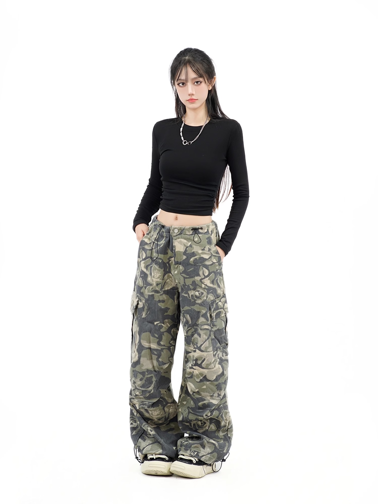 New Fashion Loose-fitting Camouflage Green Design Long Casual Pants TP3226