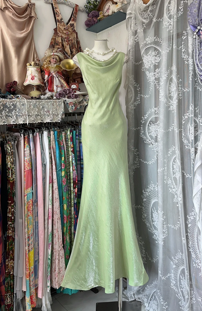 Gorgeous Light Green Cowl Neck Elegant Mermaid Long Evening Dress Prom Dresses TP4196