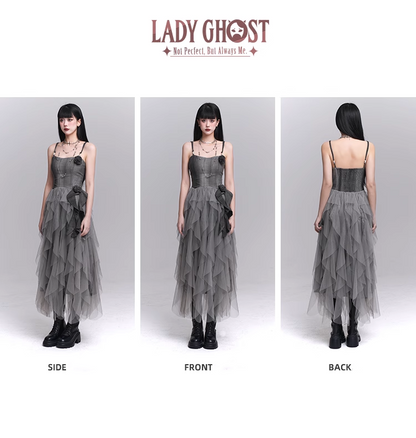 Simple Fashion Gray Rose Flower Design Women Spaghetti Strap Dress TP2943