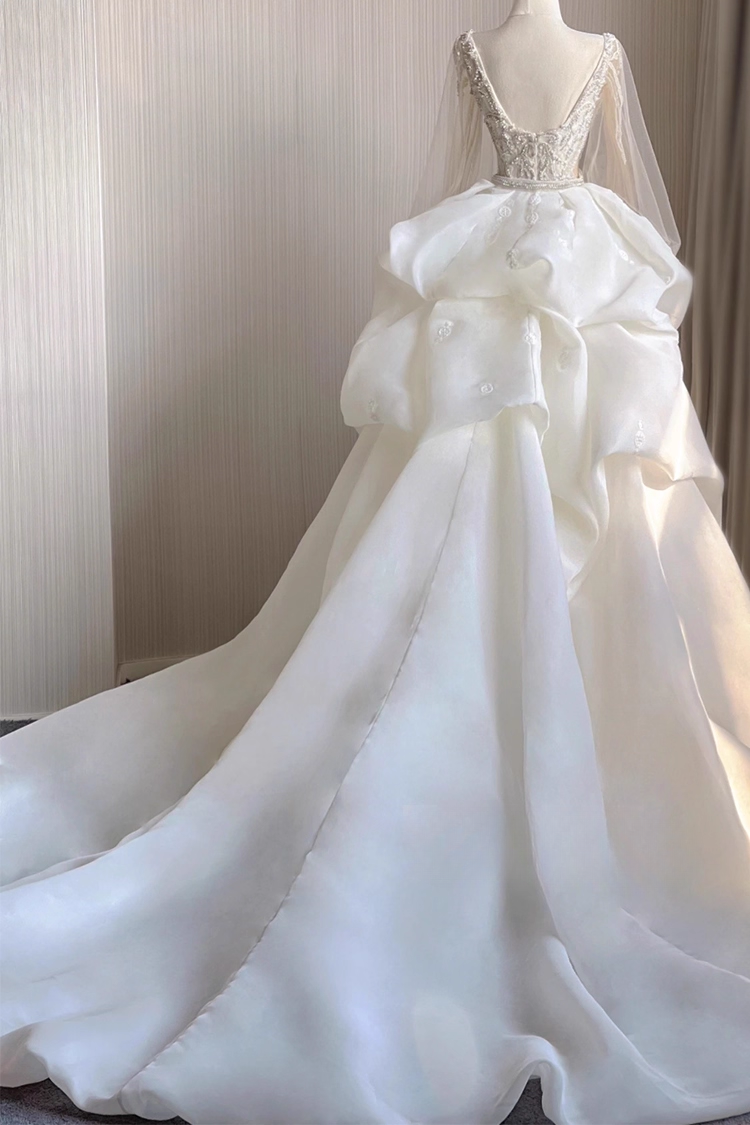 Elegant White Glittering Beaded Mermaid Long Wedding Dress TP5019