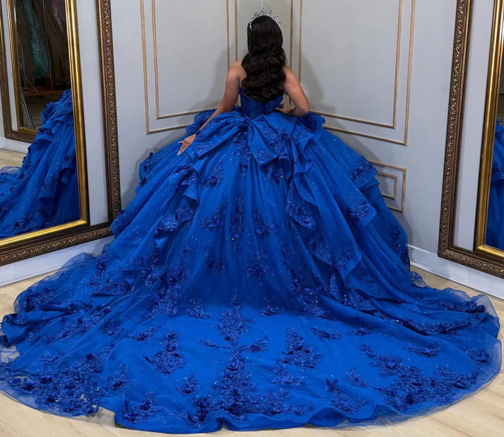 Elegant Royal Blue Sweetheart Sequins Strapless Quinceanera Ball Gown TP5251