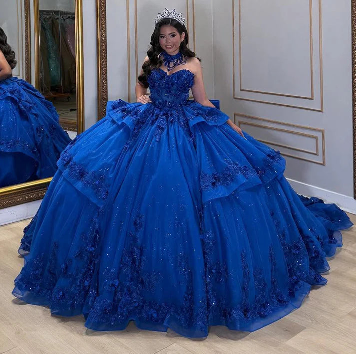 Elegant Royal Blue Sweetheart Sequins Strapless Quinceanera Ball Gown TP5251