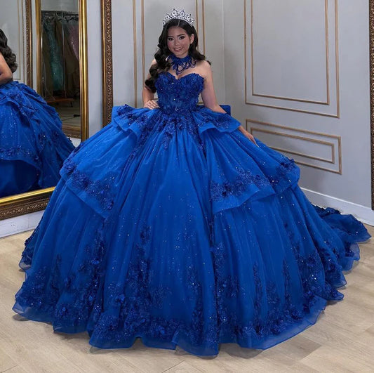 Elegant Royal Blue Sweetheart Sequins Strapless Quinceanera Ball Gown TP5251
