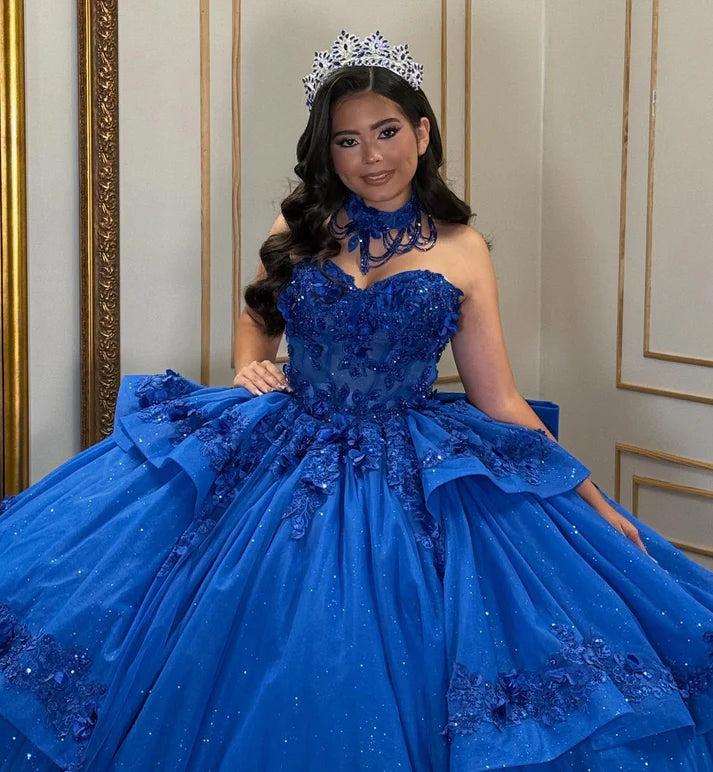 Elegant Royal Blue Sweetheart Sequins Strapless Quinceanera Ball Gown TP5251