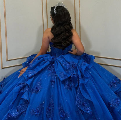 Elegant Royal Blue Sweetheart Sequins Strapless Quinceanera Ball Gown TP5251