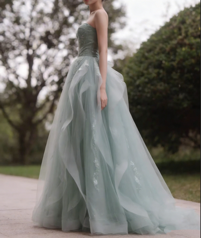 Romantic Sage Green Sweetheart Tulle Beaded Lace Sweet 15 Quinceanera Ball Gown TP5665