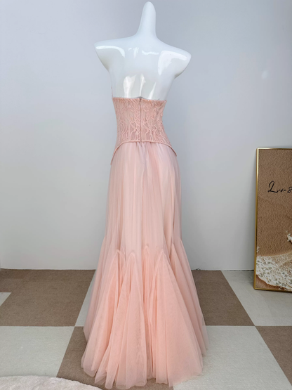 Ethereal Strapless Sweetheart Lace Corset & Tulle Prom Dress TP5708