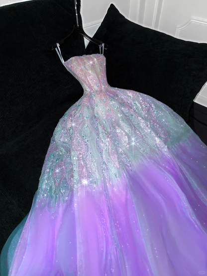 Gorgeous Purple Shiny Sequin Princess Dress Elegant A-Line Floor-length Evening Dress Prom Dresses TP4191