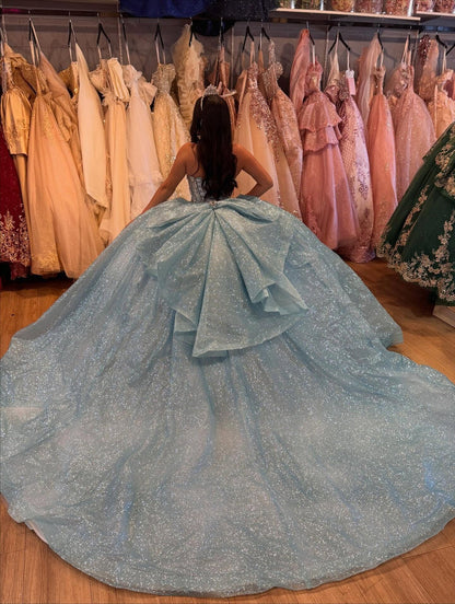 Elegant Sky Blue Sweetheart Beaded Strapless Quinceanera Ball Gown TP5246