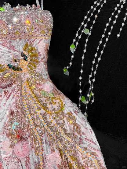 Gorgeous Sparkling Pink Beaded Applique Mermaid Design Exquisite Embroidery Evening Dress Prom Dresses TP4167