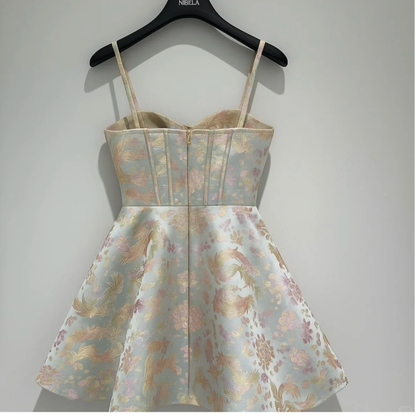 Cute Floral Sweetheart Spaghetti Strap Design Satin Party Dress Homecoming Dress TP4240